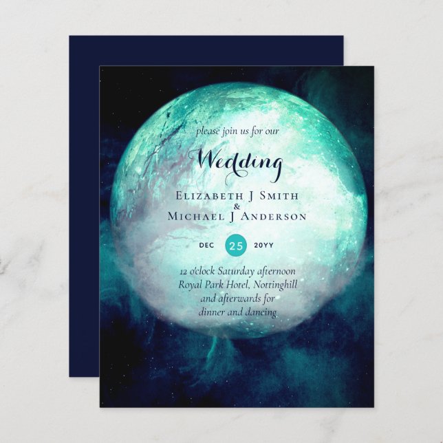 BUDGET Teal Moon Gothic Wedding Invite (Front/Back)