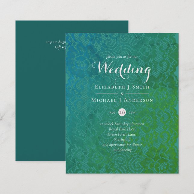 BUDGET Teal Mystique Wedding Invite (Front/Back)