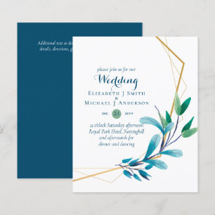 BUDGET Teal Purple Gold Wreath Wedding Invitations