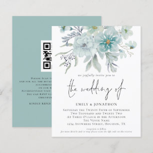 Budget Teal Sea Mist QR Florals Wedding Invitation