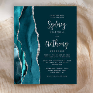Budget Teal Silver Agate Calligraphy Wedding
