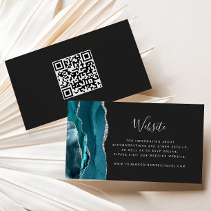 Budget Teal Silver Agate Dark Wedding QR Code Enclosure Card