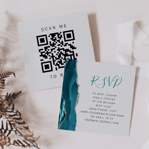 Budget Teal Silver Agate Gray Wedding QR Code RSVP Enclosure Card