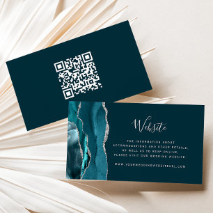 Budget Teal Silver Agate Wedding QR Code Enclosure Card