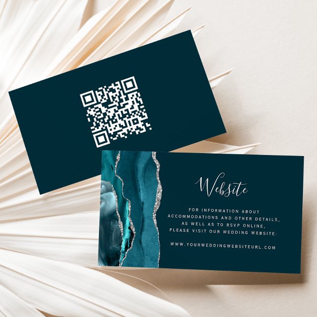 Budget Teal Silver Agate Wedding QR Code Enclosure Card (Creator Uploaded)