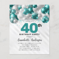 Budget Teal Silver Balloon Glitter 40th Birthday
