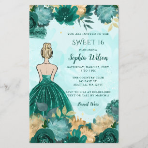 Budget Teal Turquoise Gold Princess Sweet 16 