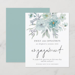 Budget Teal White Florals Engagement Announcement