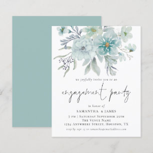 Budget Teal White Florals  Engagement Party Invite