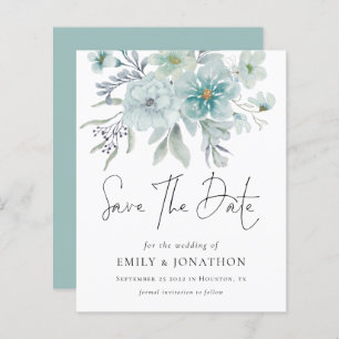 Budget Teal White Florals Wedding Save The Date
