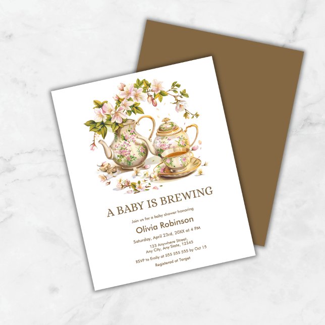 Budget Teapot A Baby is Brewing Baby Shower Invite (Budget A Baby is Brewing Spring Baby Shower Invitation )