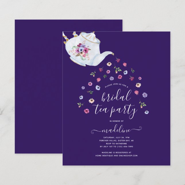 BUDGET Teapot Floral Bridal Tea Party Invitation (Front/Back)