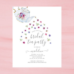 BUDGET Teapot Floral Bridal Tea Party Invitation