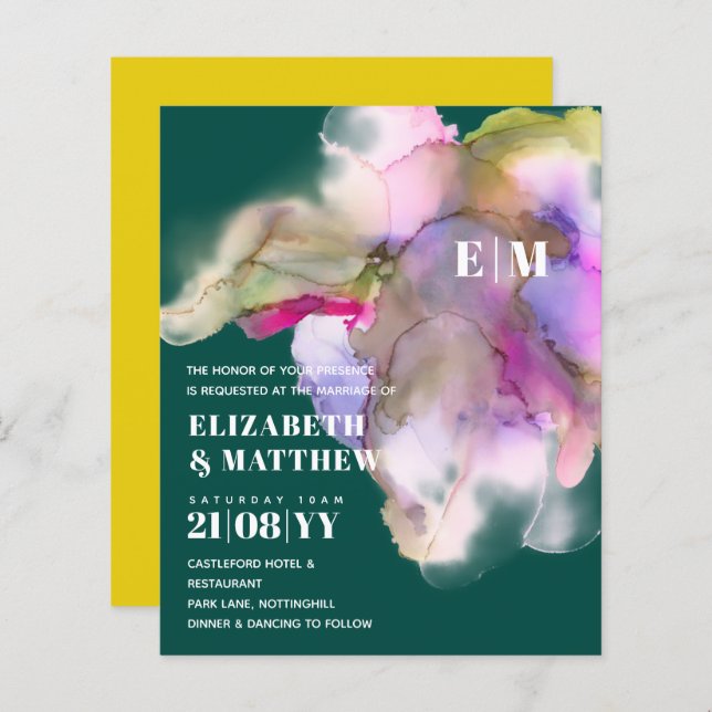 BUDGET Technicolor Watercolor Wedding Invites (Front/Back)