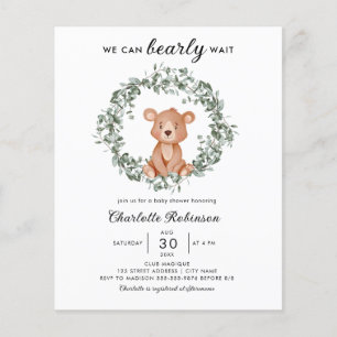Budget Teddy Bear Greenery Baby Shower Invitation