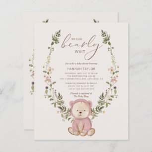 Budget Teddy Bear Pink Girls Baby Shower Invite
