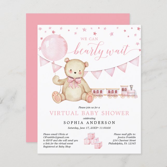 Budget Teddy Bear Virtual Baby Shower Invitation (Front/Back)