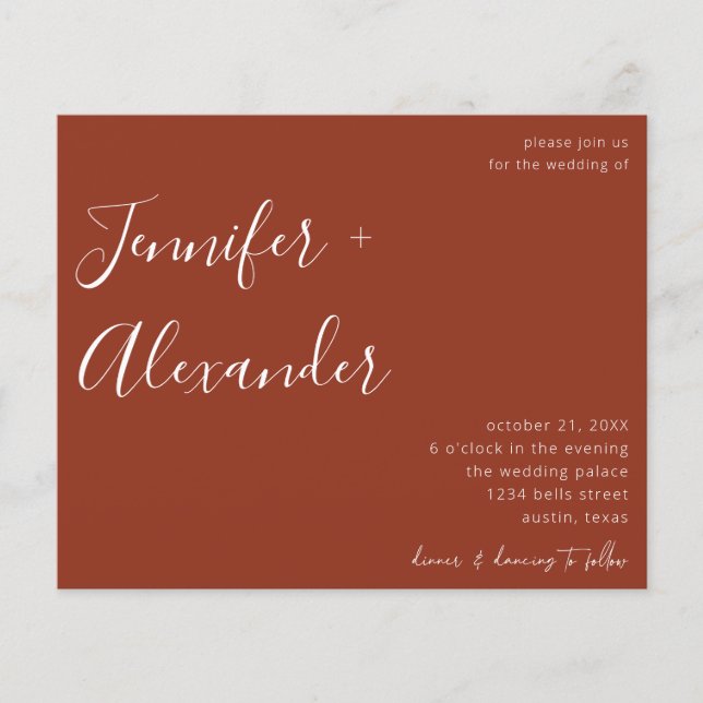 Budget Terra Cotta Calligraphy Photo Wedding Flyer (Front)