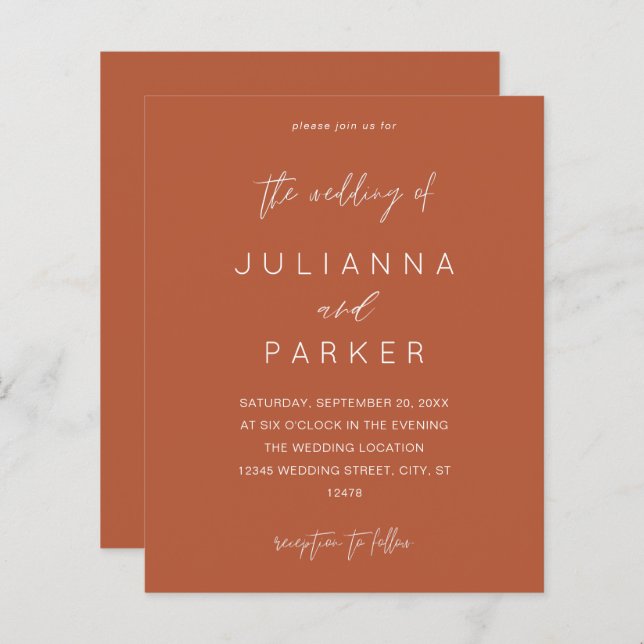 Budget Terra Cotta MOD Calligraphy Wedding (Front/Back)