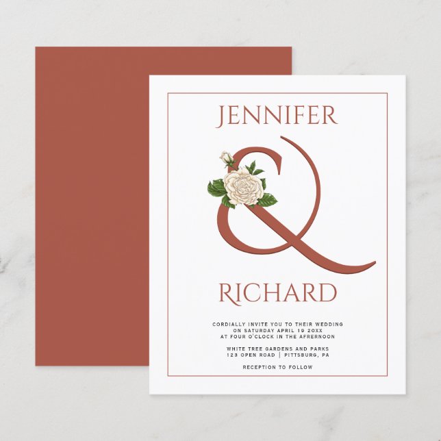 BUDGET terracotta ampersand wedding invitation (Front/Back)