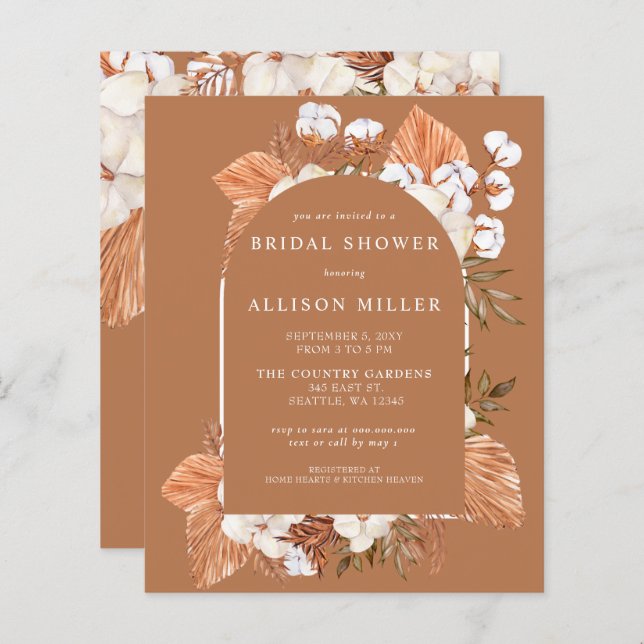 Budget Terracotta Arch Bridal Shower Invitation (Front/Back)
