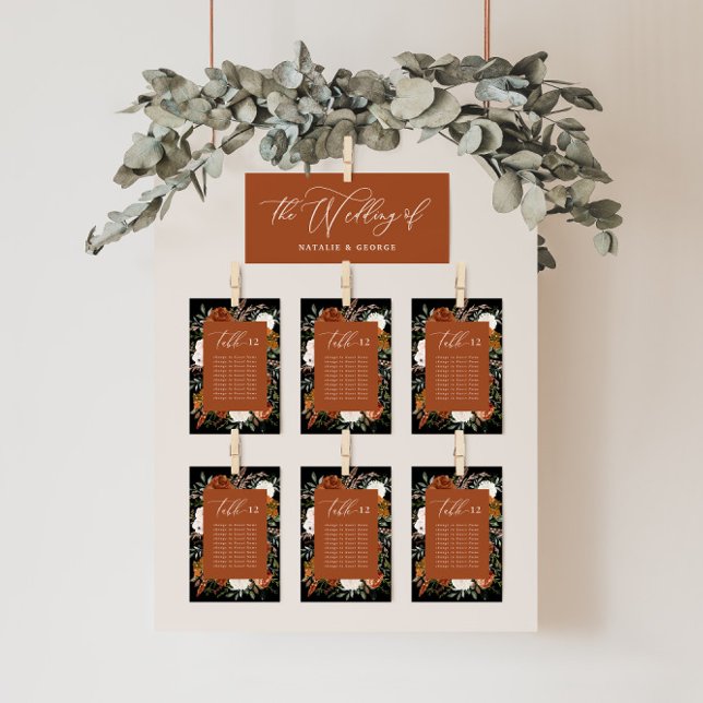 Budget terracotta black floral table seating plan (Creator Uploaded)