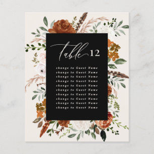 Budget terracotta black floral table seating plan