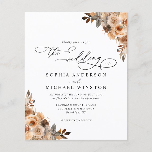 Budget Terracotta Boho Floral Wedding Invitation (Front)