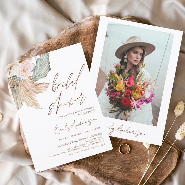 Budget Terracotta Boho Pampas Grass Bridal Shower Flyer (Creator Uploaded)