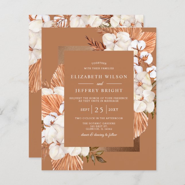 Budget Terracotta Boho Pampas Wedding Invitation (Front/Back)