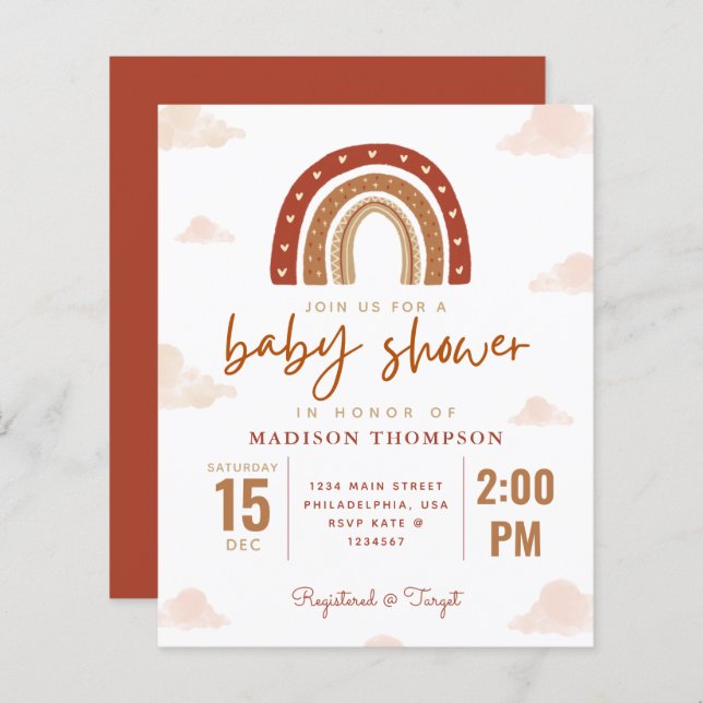 Budget Terracotta Boho Rainbow Baby Shower (Front/Back)