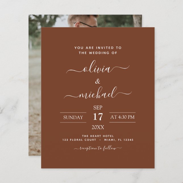 Budget Terracotta Boho Wedding Modern Simple  (Front/Back)