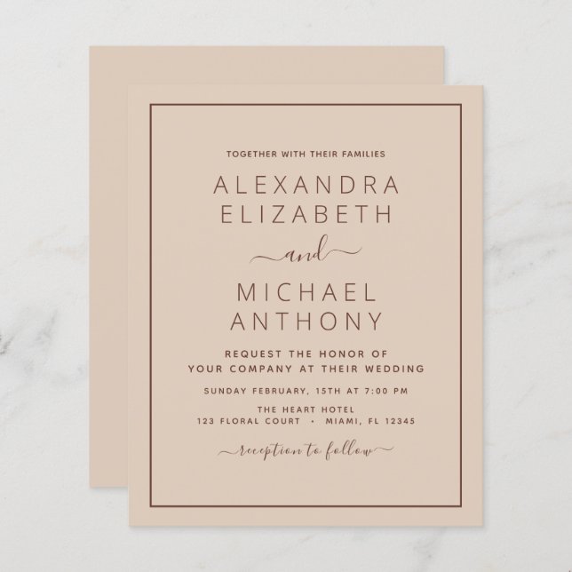 Budget Terracotta Boho Wedding Modern Simple (Front/Back)