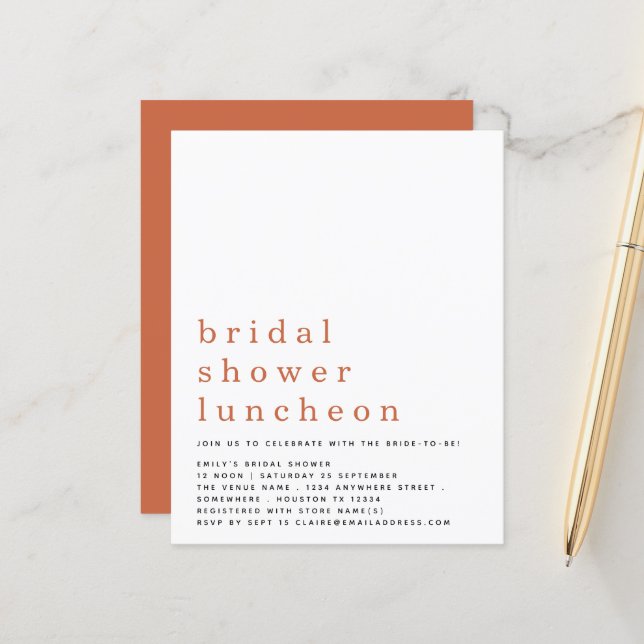 Budget Terracotta Bridal Shower Luncheon Invite (Front/Back In Situ)