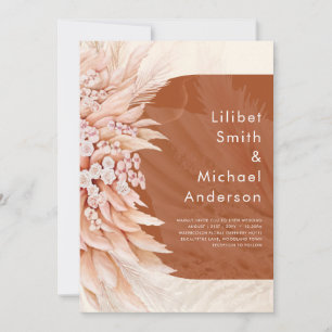 BUDGET Terracotta Coral Pampas Grass Wedding Invitation