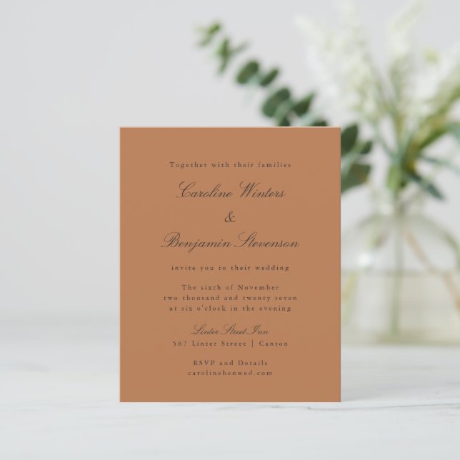 Budget Terracotta Elegant Wedding Invitation (Standing Front)
