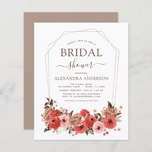 Budget Terracotta Fall Bridal Shower Floral (Front/Back)