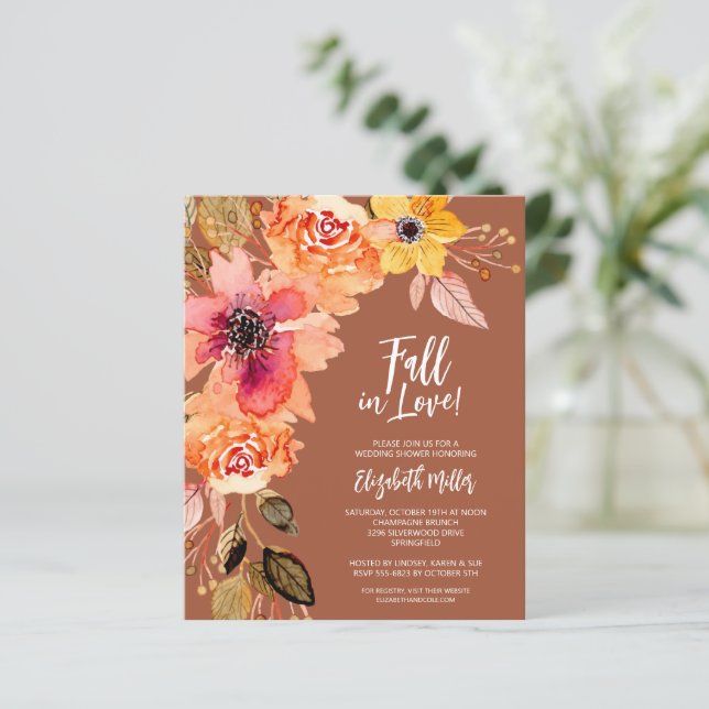 Budget Terracotta Floral Bridal Shower Invitations (Standing Front)
