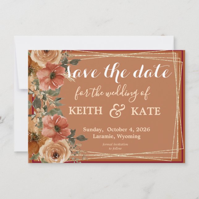 BUDGET Terracotta Floral Elegant Save Date     Invitation (Front)