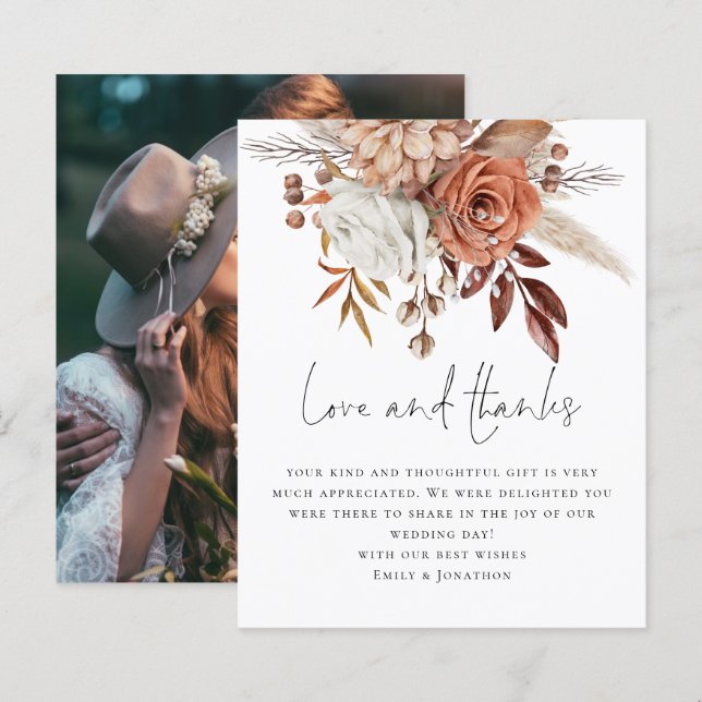 Budget Terracotta Floral Photo Love Thanks Wedding (Front/Back)