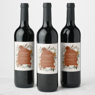 Budget Terracotta floral wedding favour gift Wine Label