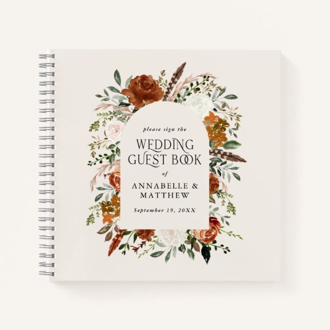 Budget Terracotta floral wedding guest book rustic (Front)