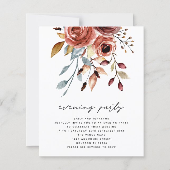 BUDGET Terracotta Florals QR Wedding Evening Party (Front)