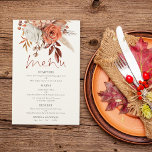 Budget Terracotta Florals Rustic Wedding Menu<br><div class="desc">Budget Terracotta Florals Rustic Wedding Menu. A great value size 5.5” x 8.5”. An informal set typography for the main heading Menu complementing the rest of the text which you can easily personalize,  with beautiful autumn colored flowers and pampas grasses at the top.</div>