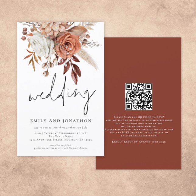 Budget Terracotta Florals Script Wedding Invite (Creator Uploaded)