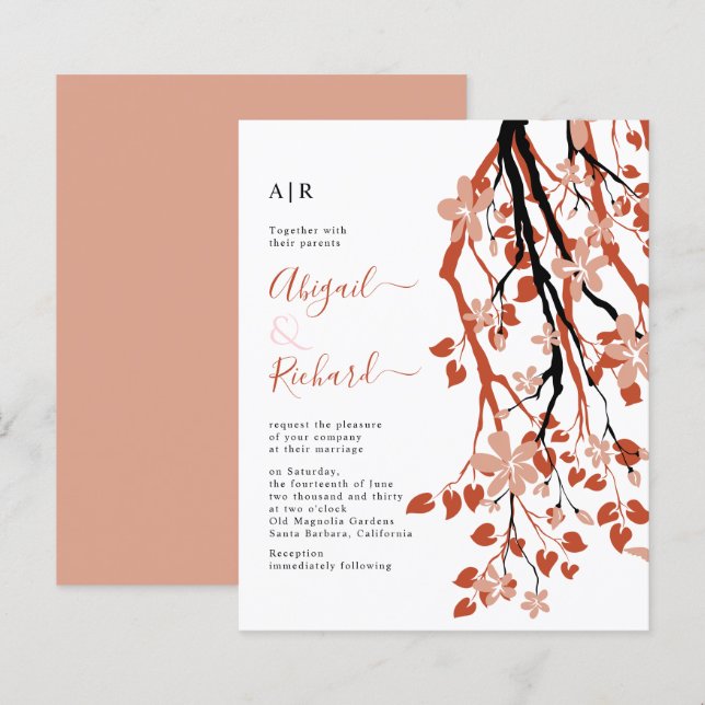 BUDGET Terracotta flowers wedding invitation (Front/Back)