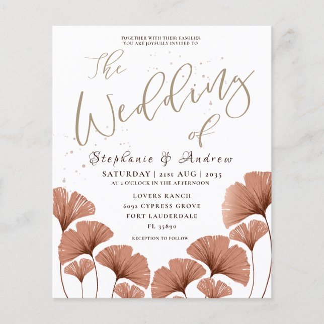 Budget Terracotta Foliage Wedding Invitation (Front)