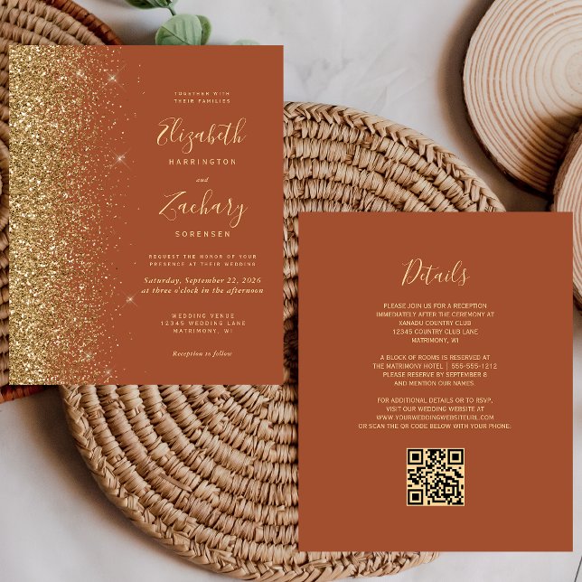 Budget Terracotta Gold Glitter QR Code Wedding (Creator Uploaded)