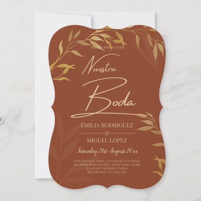 Budget Terracotta GOLD Nuestra Boda Spanish Weddin Invitation (Front)