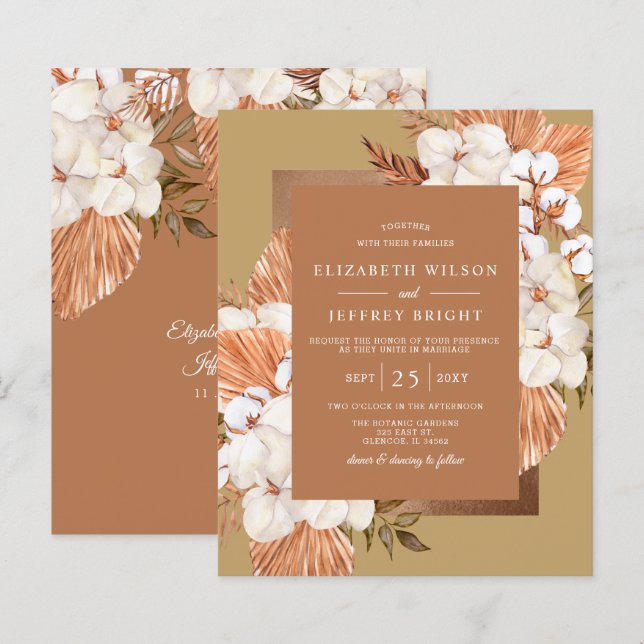 Budget Terracotta Gold Pampas Wedding Invitation (Front/Back)